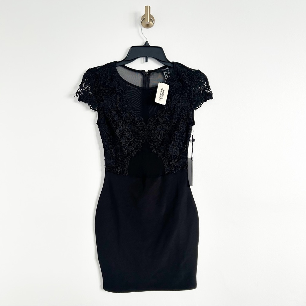 NEW Forever 21 Sheer Mesh & Lace Black Bodycon Mini Dress Size Small (S)